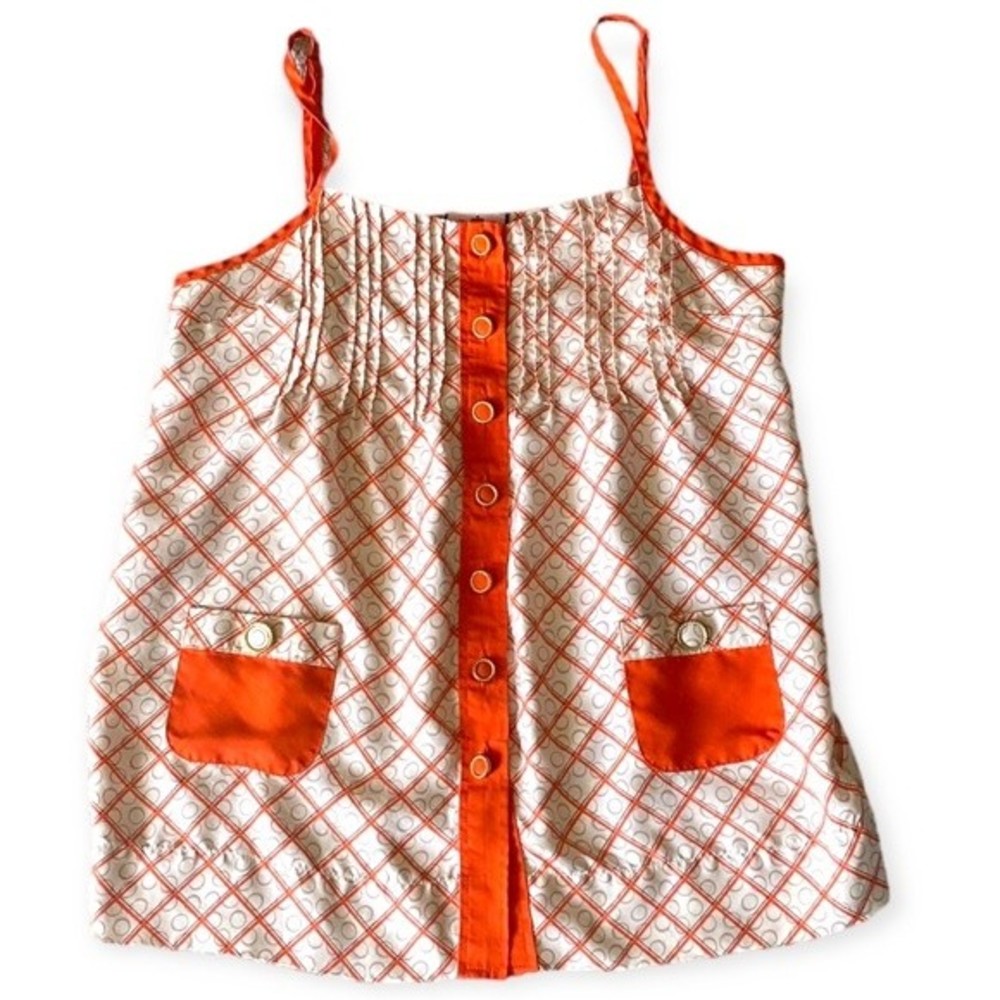Juicy Couture Silk Button‑Down Tank Top – Orange & Creme, Size 6